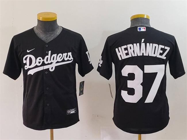 Youth Los Angeles Dodgers #37 Teoscar Hernández Black Stitched Baseball Jersey Youth Los Angeles Dodgers #37 Teoscar Hernández Black Stitched Baseball Jersey